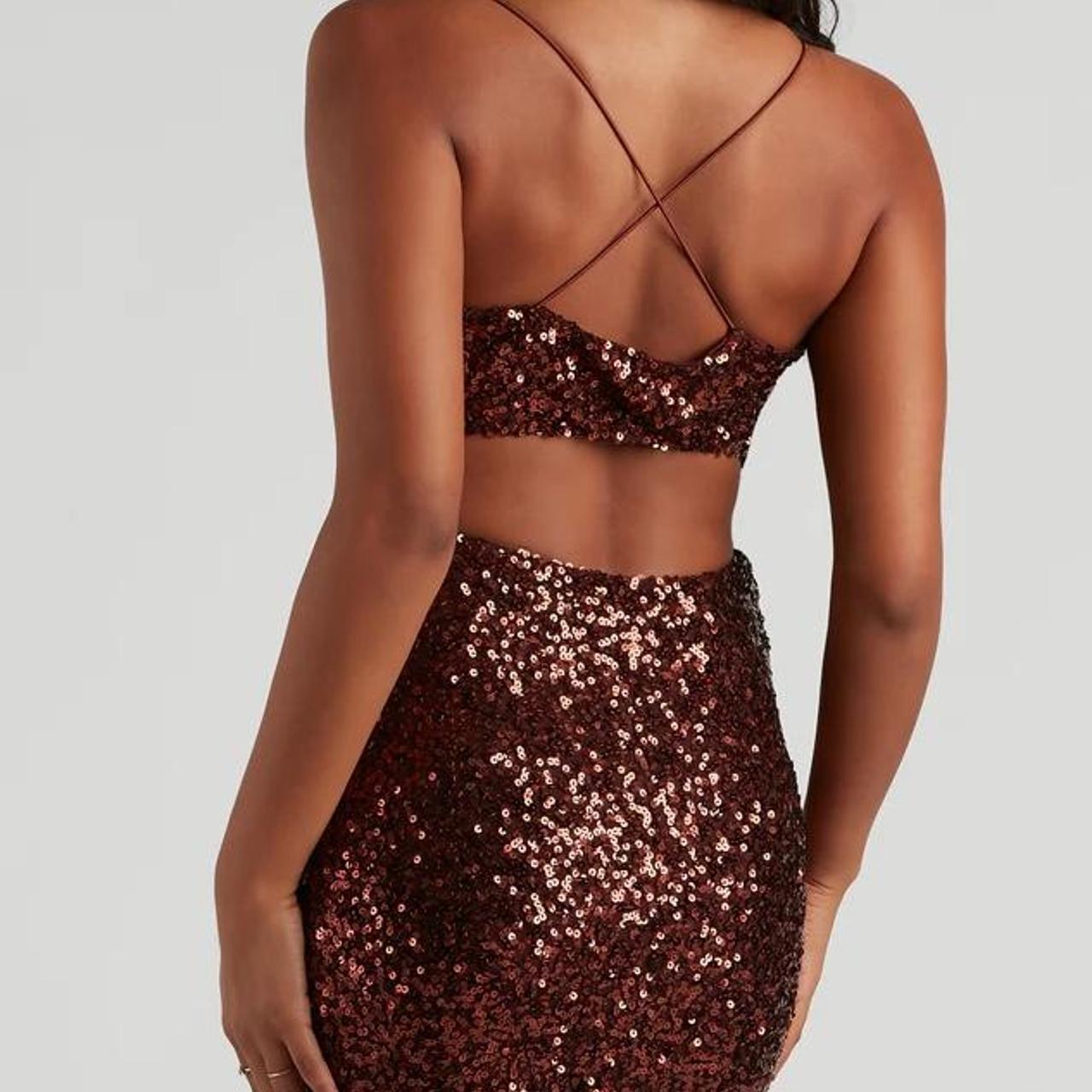 Allie Formal Sequins Open Back Dress -cowl... - Depop