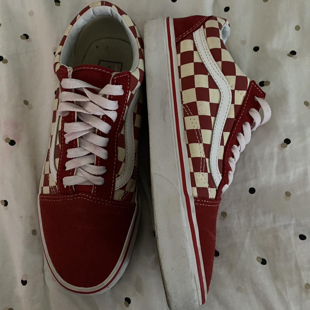 Vans Women's Red and White Trainers | Depop