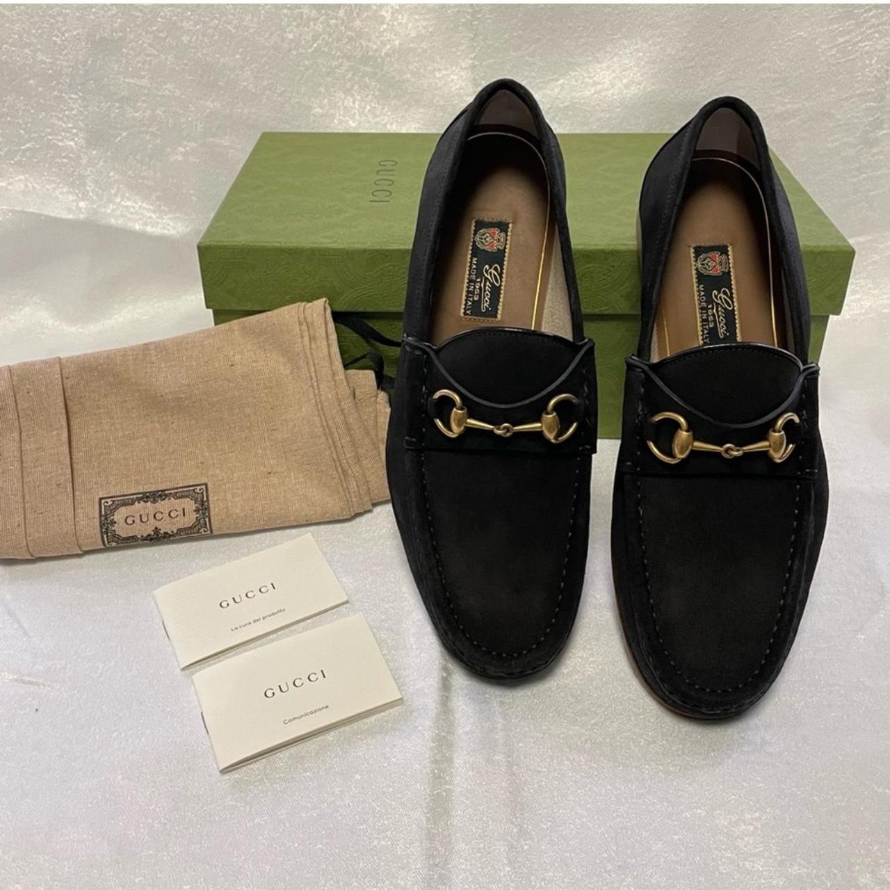 Shops black suede gucci loafers