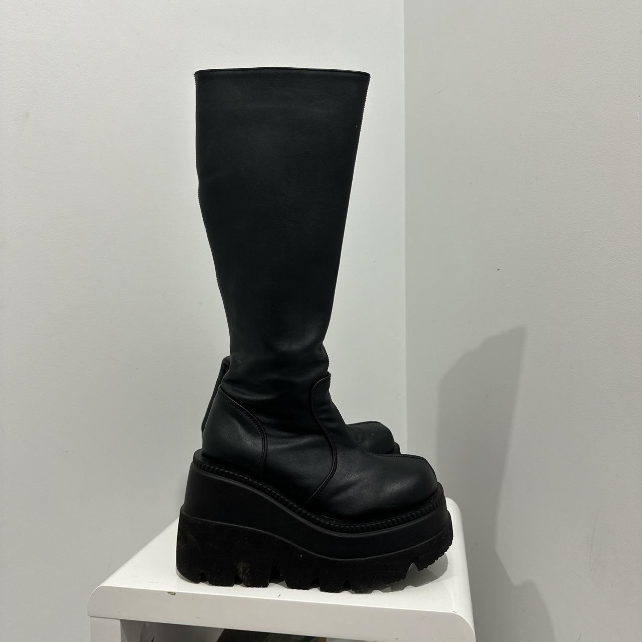 demonia black knee high boots