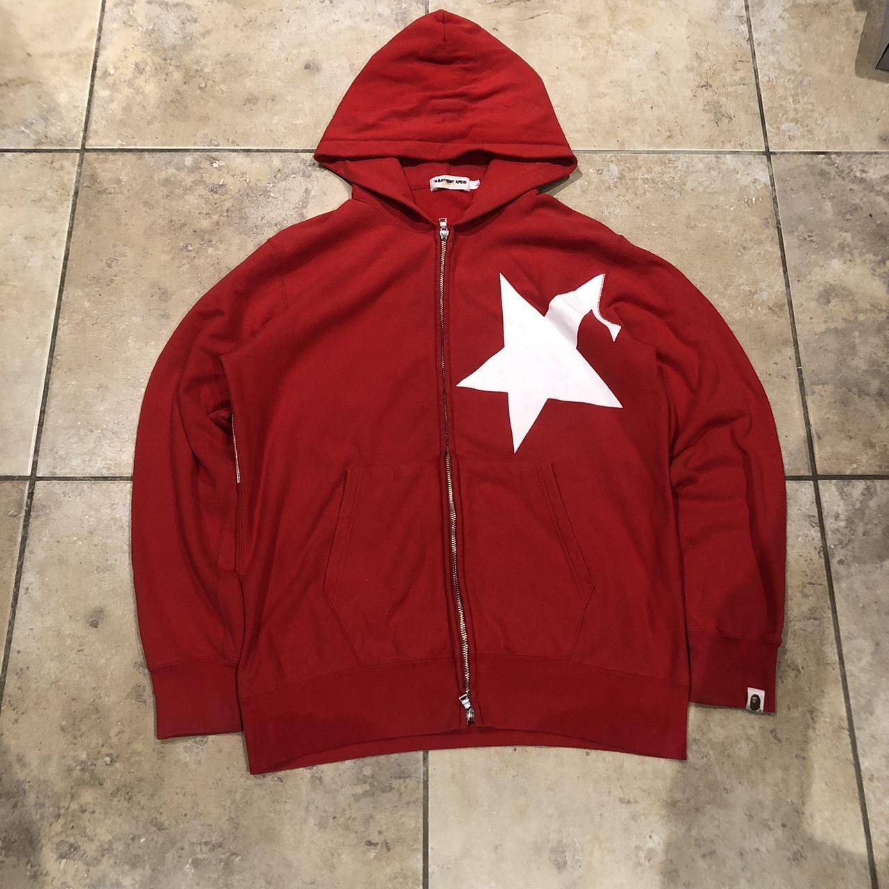 BAPE Men's Red Hoodie Depop