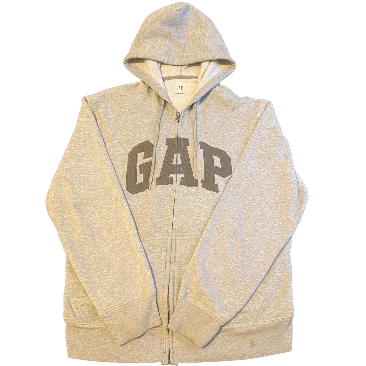 Grey and Brown Gap Zip Up Hoodie Sz S Depop