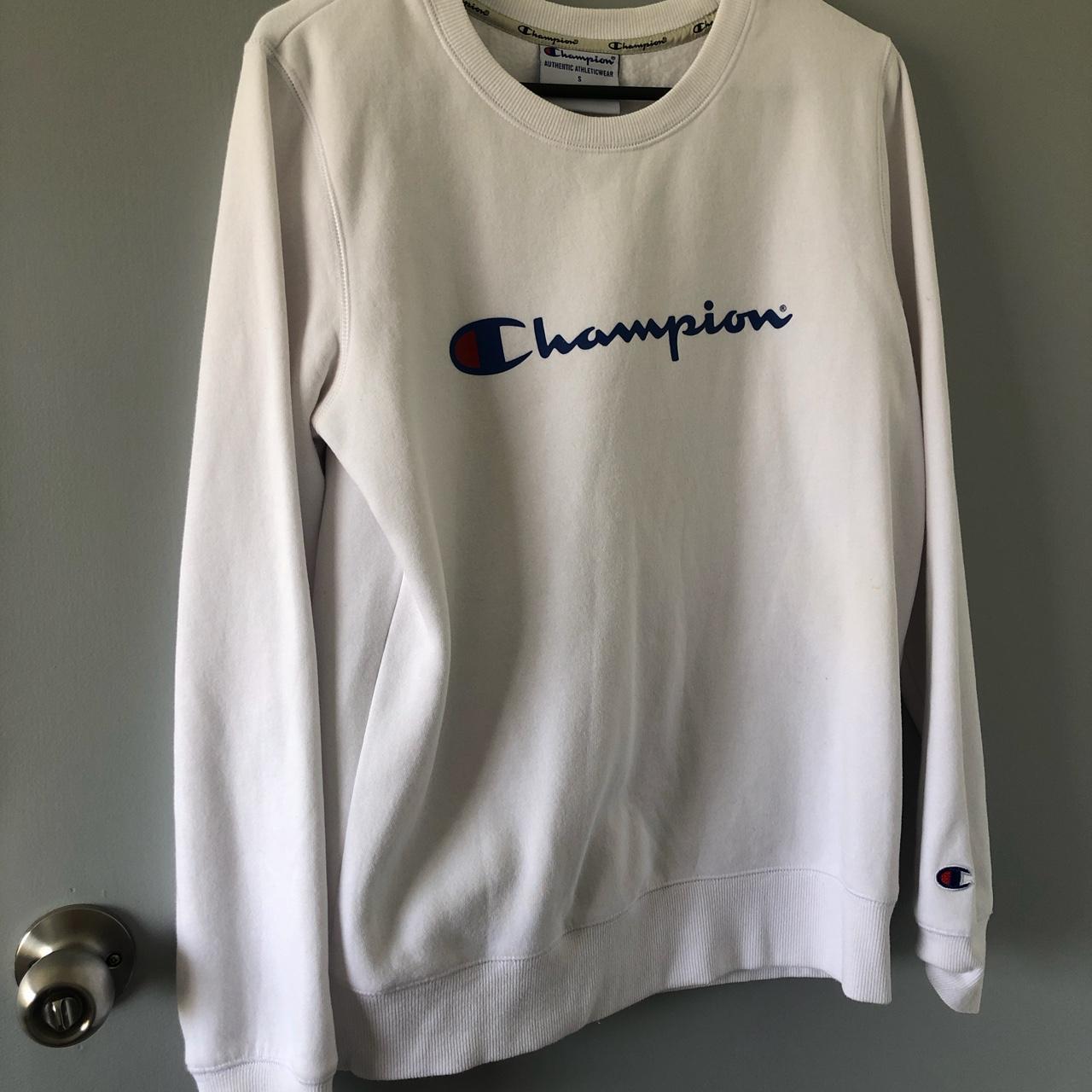 Champion Women's White Jumper | Depop