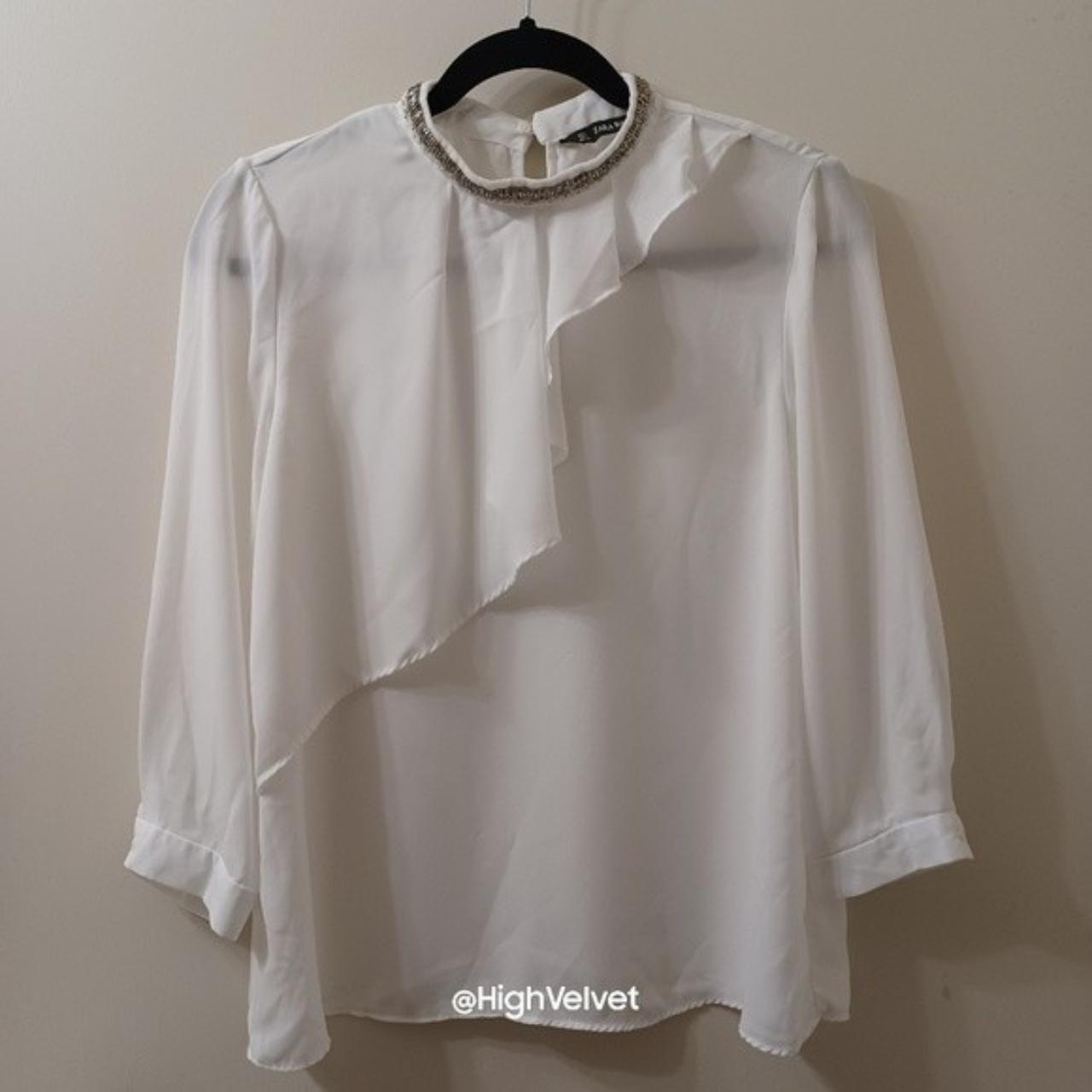 ZARA Basic White Lightweight Blouse Sz Small Pay... - Depop