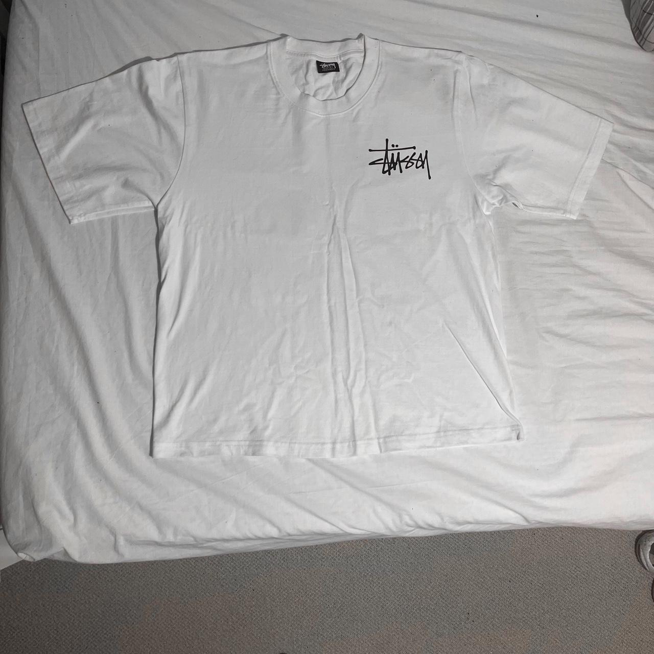 Stussy melting dice white tshirt Size small Cropped... - Depop