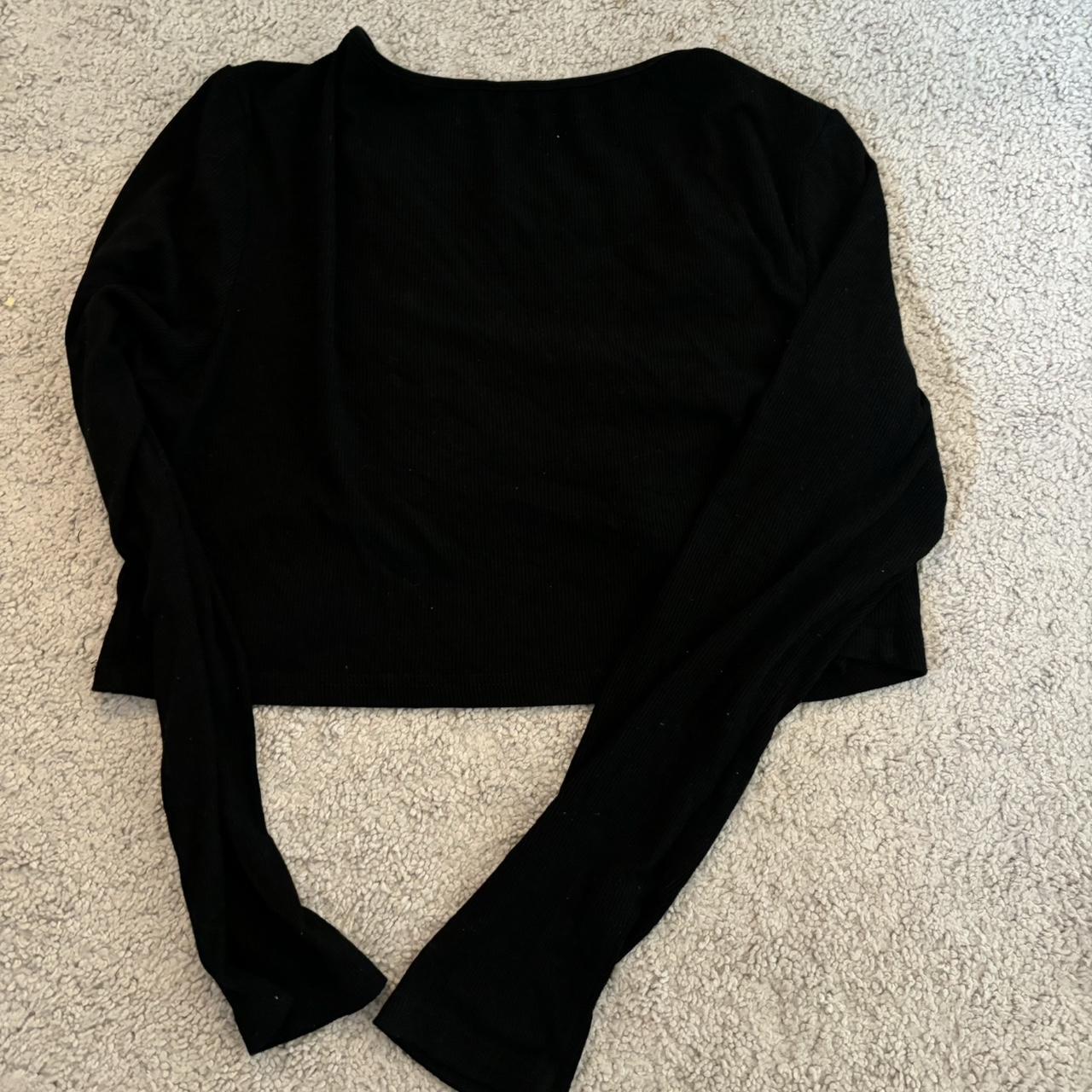 v neck ribbed long sleeve #crop top with ring in the... - Depop