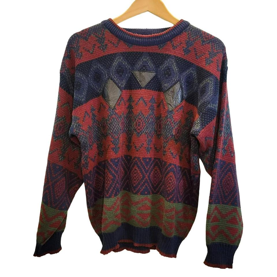 Vintage 1980s Montechiaro Knitted Crewneck Sweater / Vintage Crewneck / All Over Pattern / Colorful shops Sweatshirt / Abstract Pattern