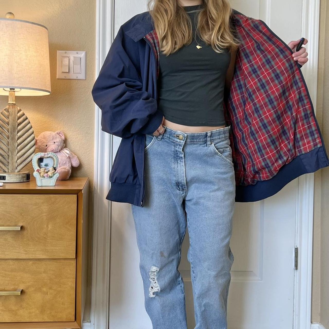 🎄🎬Vintage navy plaid bomber jacket🎬🎄 ~ early/mid... - Depop