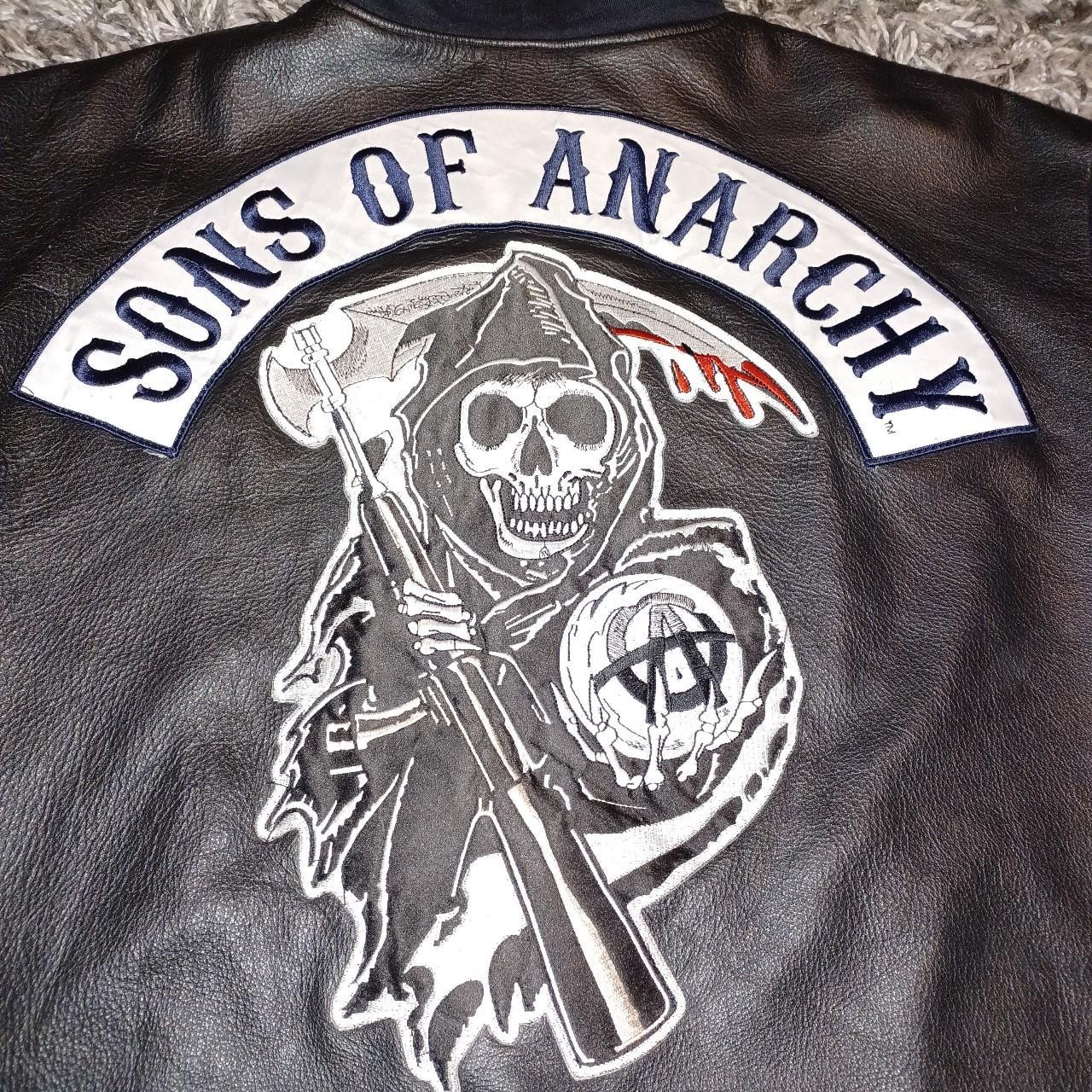 SOA Sons of Anarchy Leather Hooded Patch motorcycle... - Depop