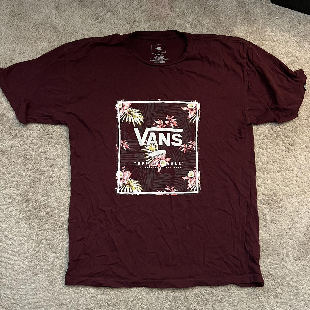 Vans t shirt Men’s large vans off the wall burgundy... - Depop