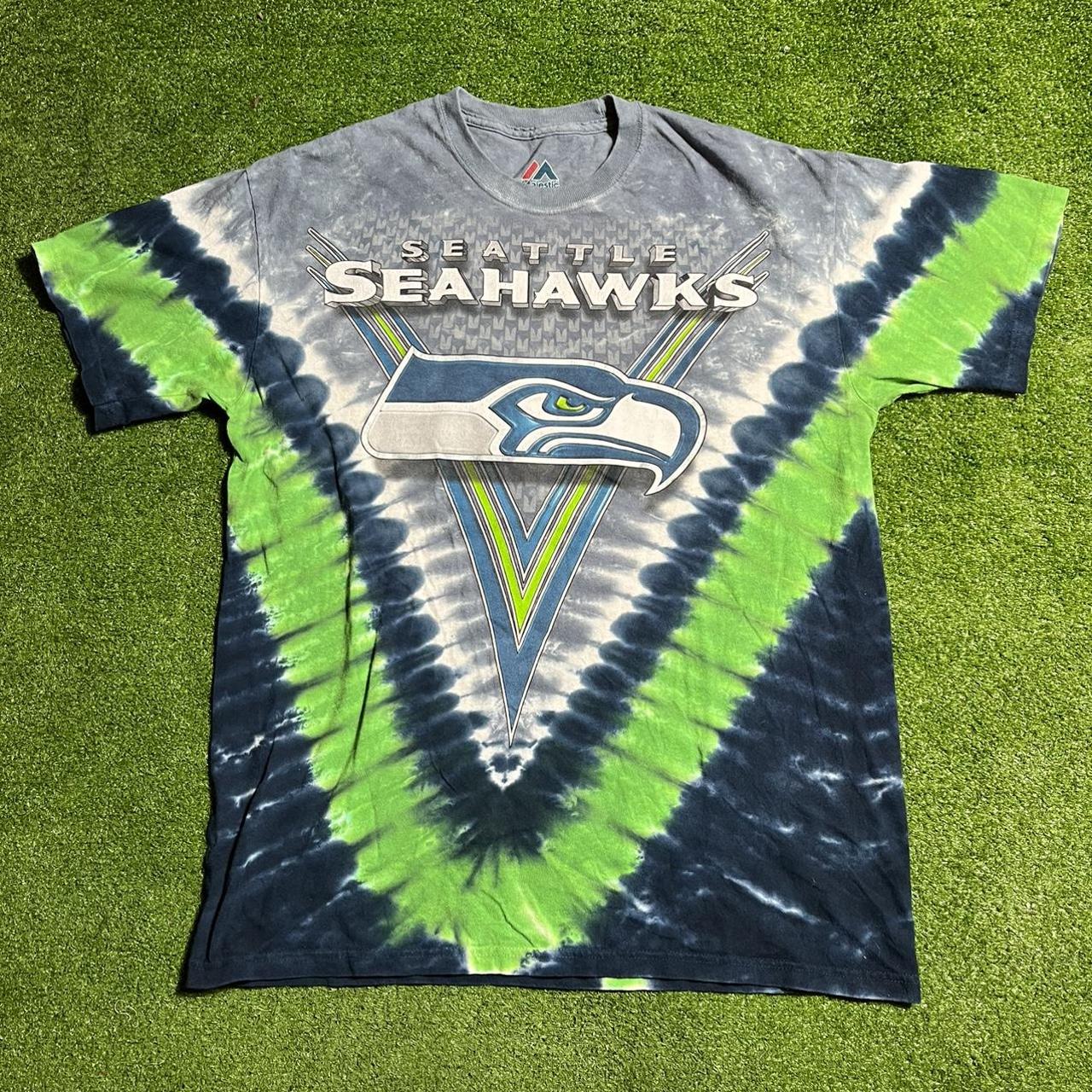 Men's Seattle Seahawks NFL Tie Dye T Shirt Majestic Size Large Short Sleeve