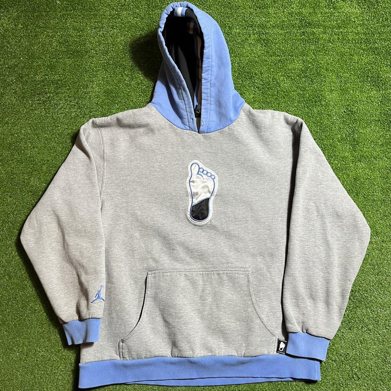 Jordan Men's Grey and Blue Hoodie | Depop