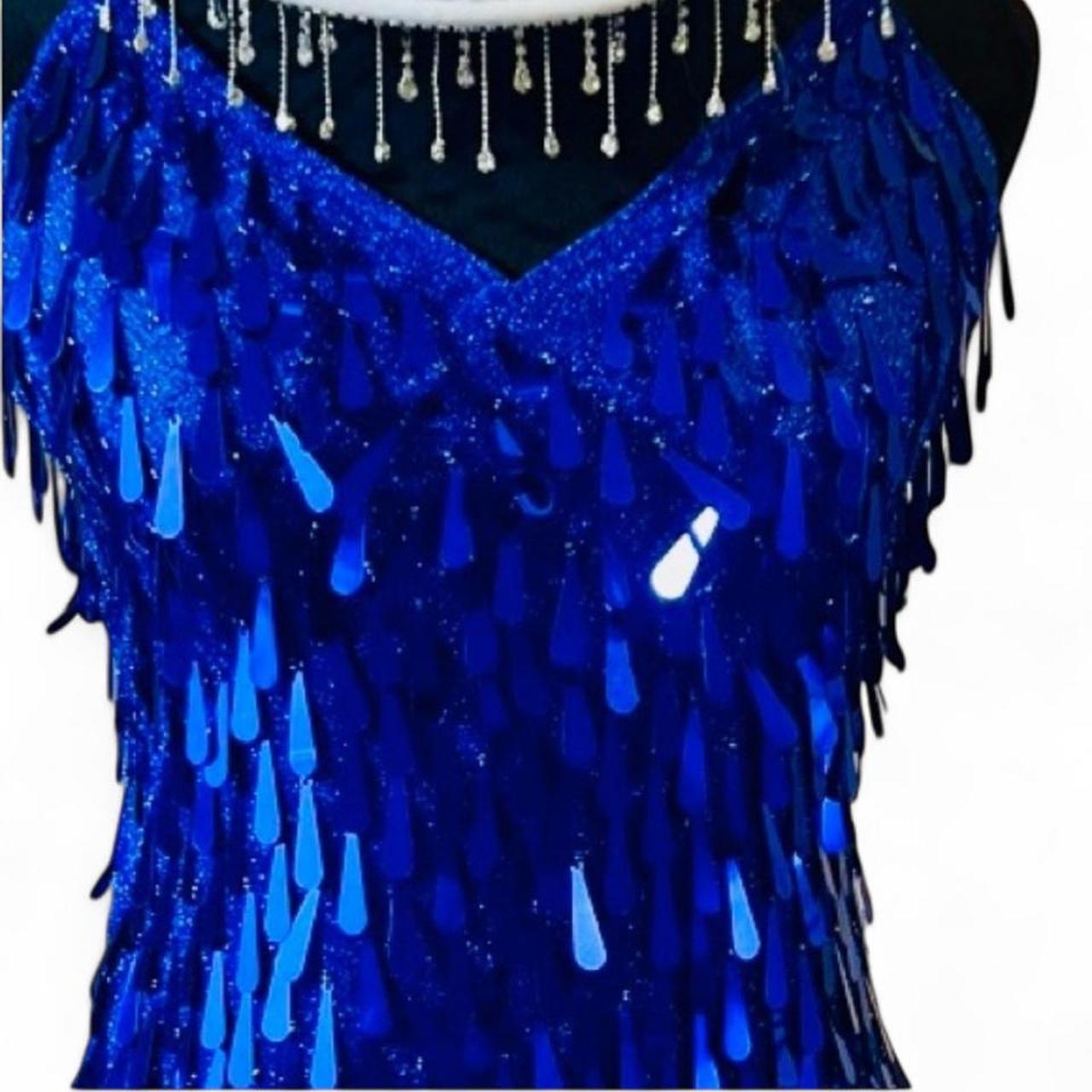 Women's Dress - Blue - S – Blue sequin fringe dre… - image 2