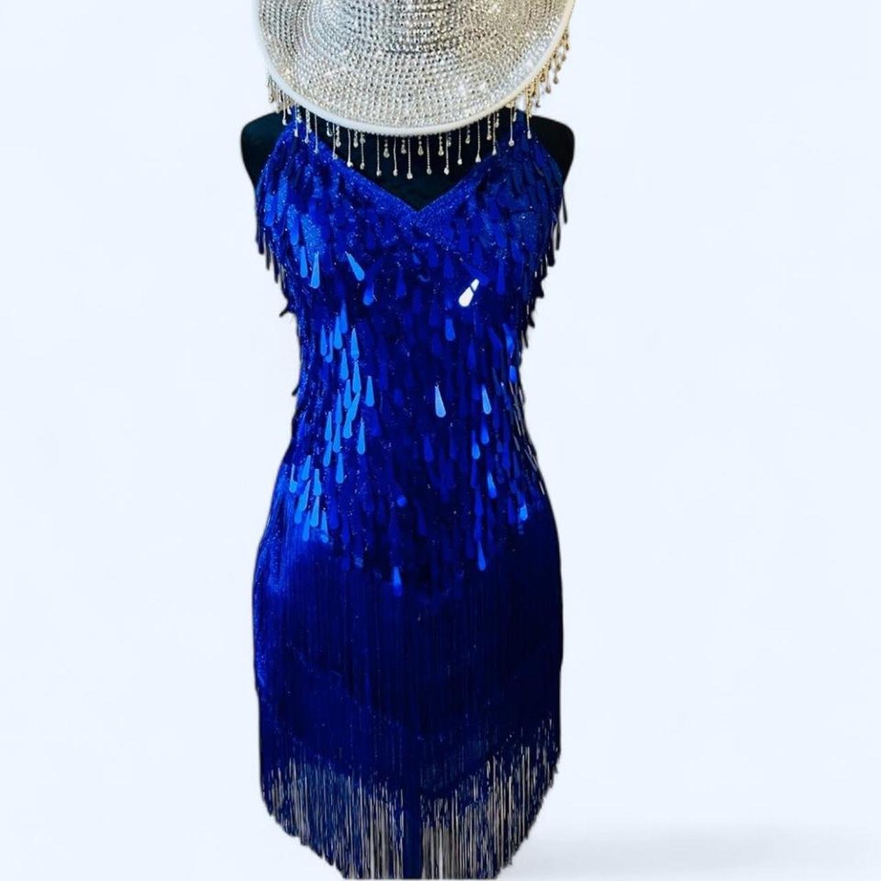 Women's Dress - Blue - S – Blue sequin fringe dre… - image 1