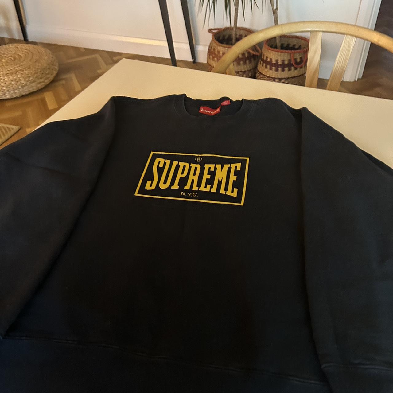 Supreme warm up sweatshirt. Navy blue. Men's Medium.... - Depop