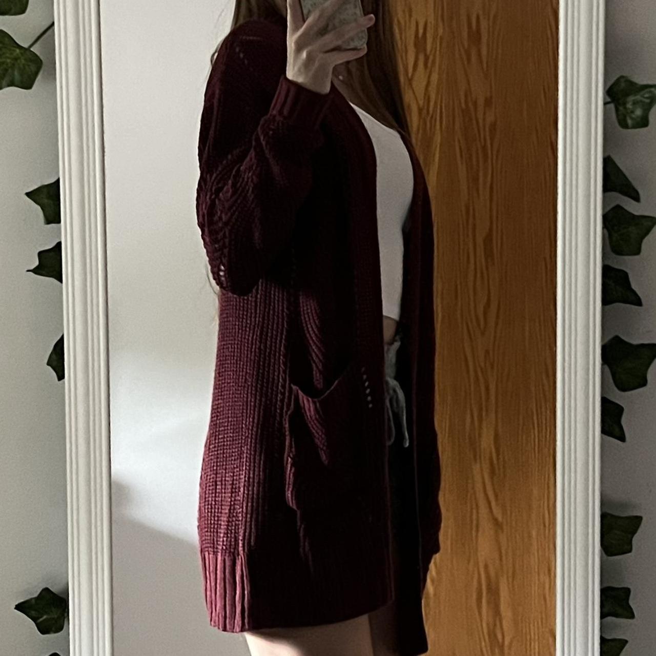 burgundy open knit cardigan ⭒ knitted, thick... - Depop