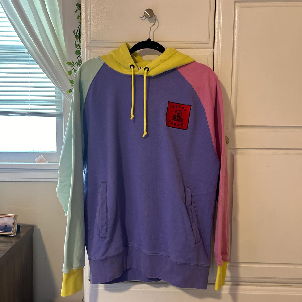 Teddy Fresh color block hoodie size M Stain. Depop