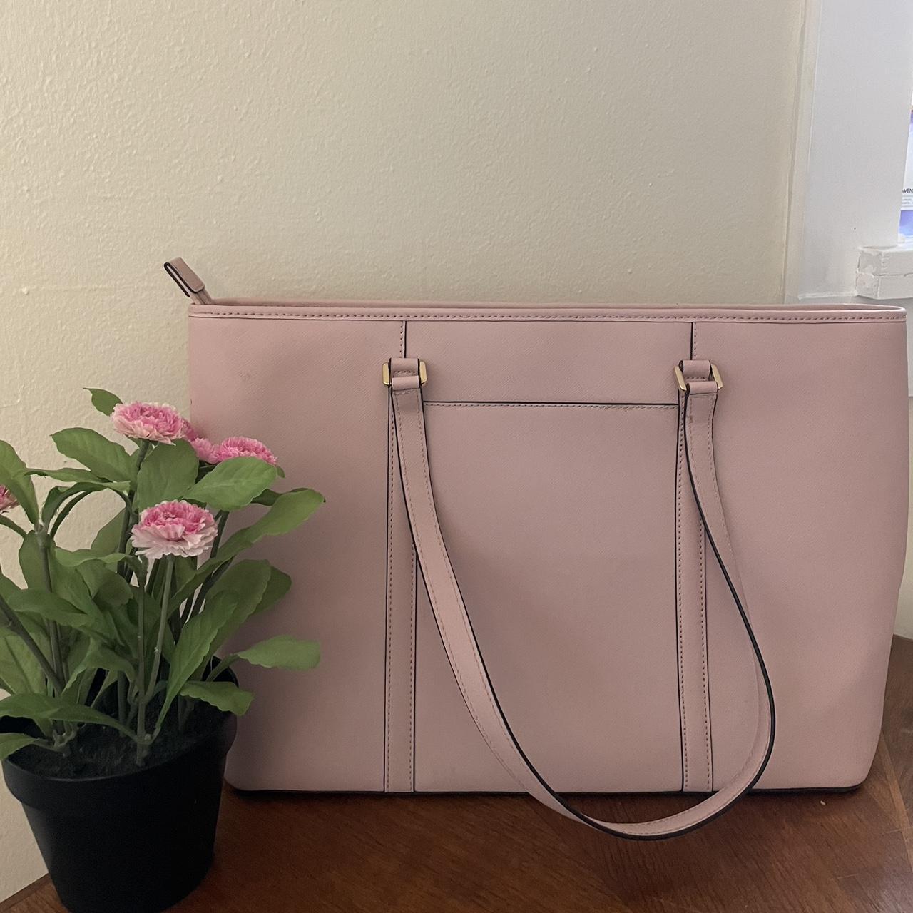 michael kors pink and white canvas tote bag. never - Depop