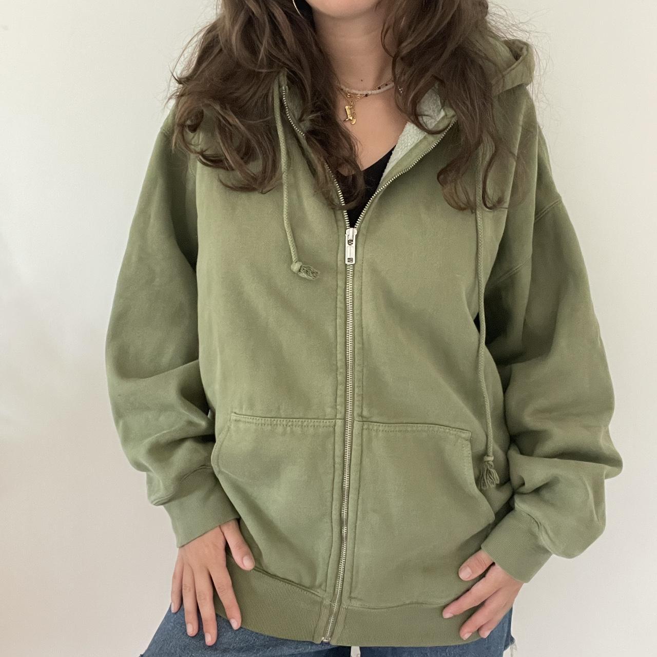 Olive Green Brandy Melville Zip up Hoodie Brandy... Depop
