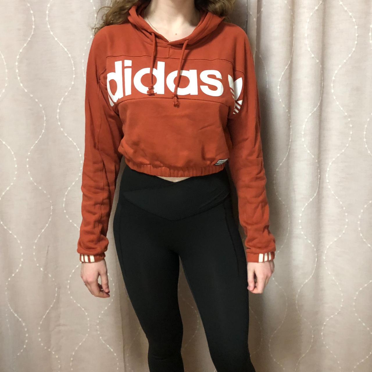 Adidas cropped on sale hoodie brick red