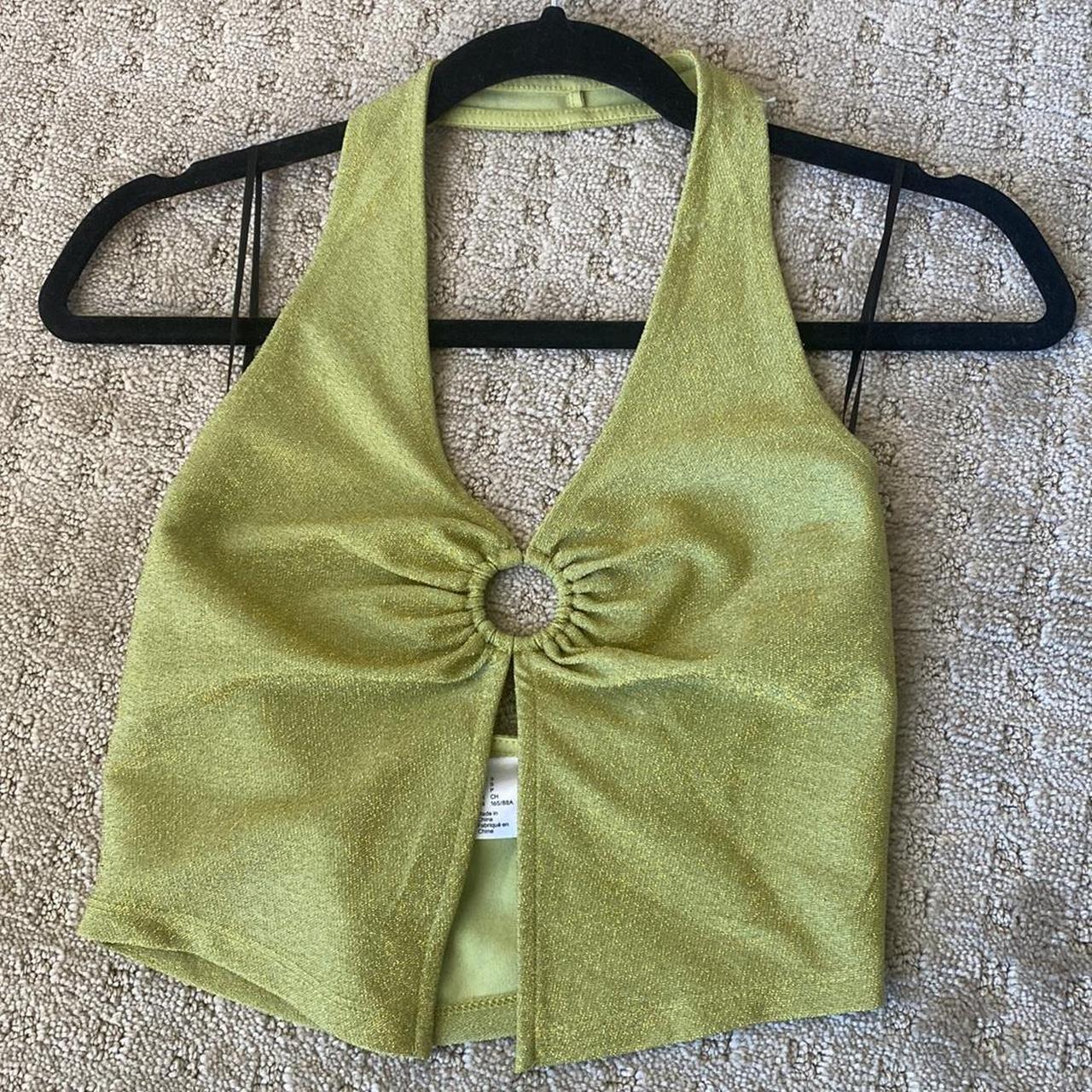 Handm Lime Green Halter Top With Shimmer Depop