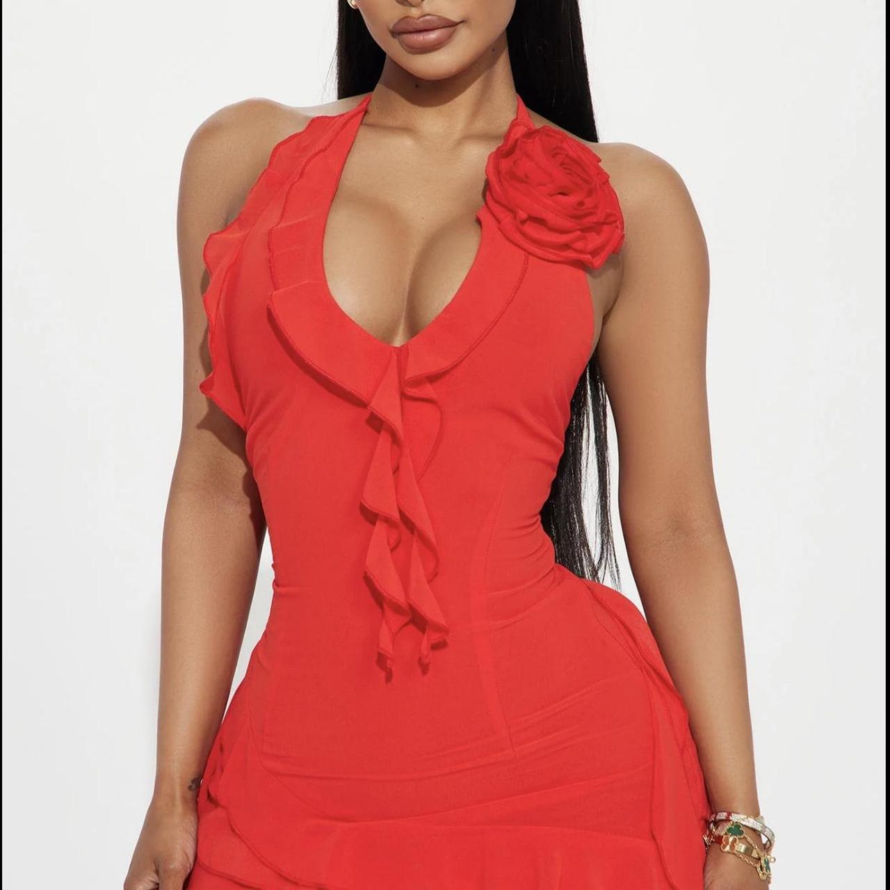 Fashion nova red ruffle dress hotsell