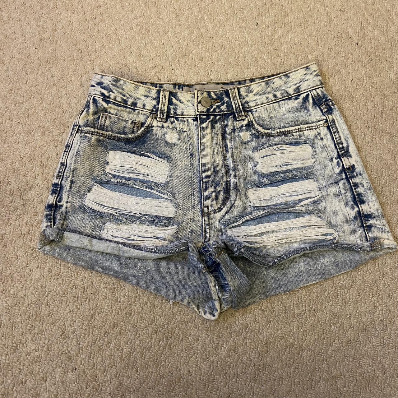 Distressed acid wash denim shorts #denimshorts... - Depop