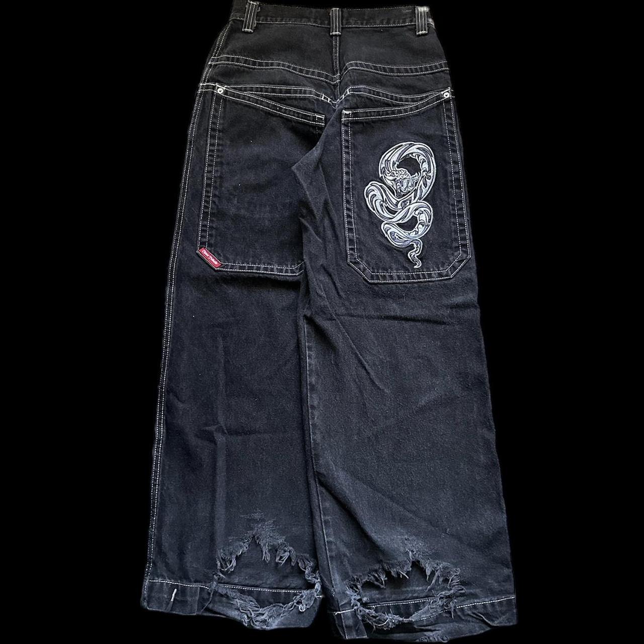 JNCO Men's Black and Silver Jeans | Depop