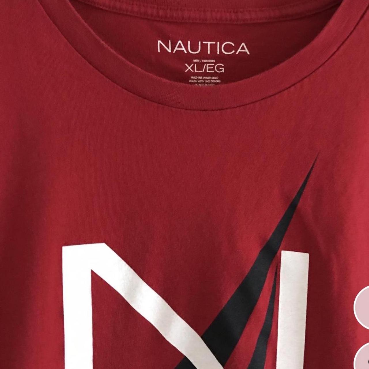 Red Nautica t shirt with large letter N at front.... - Depop