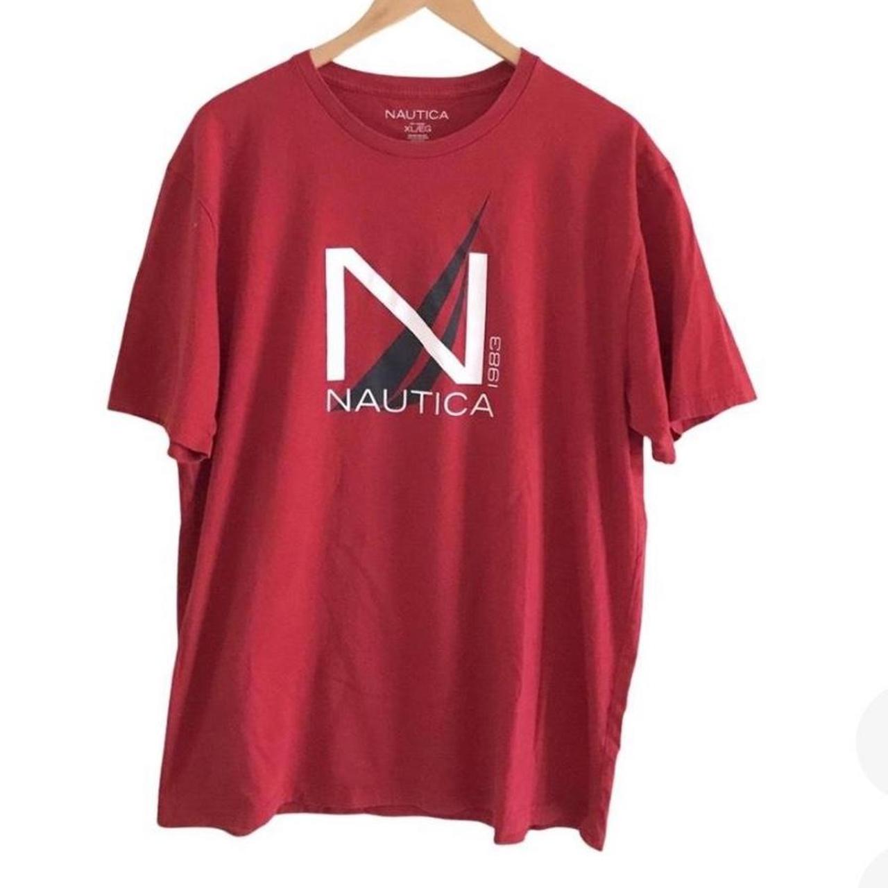 Red Nautica t shirt with large letter N at front....