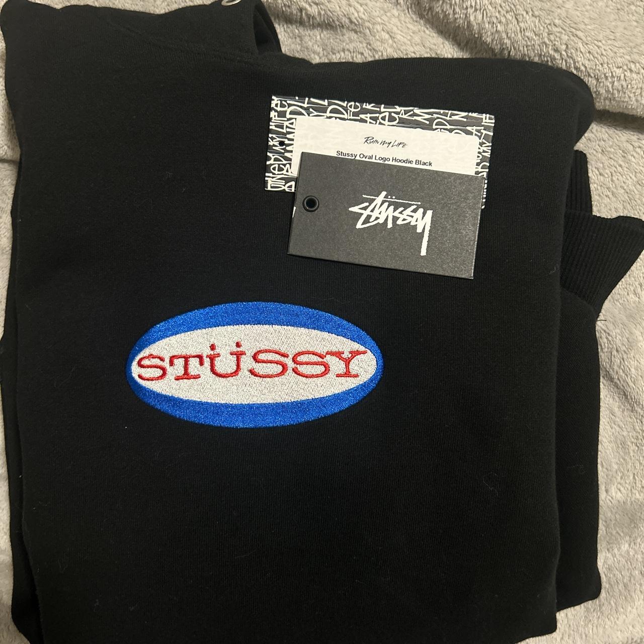 brand new stussy oval logo hoodie black size small... - Depop