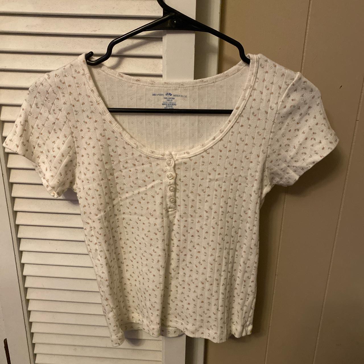 cute brandy melville white floral zelly top! -never... - Depop