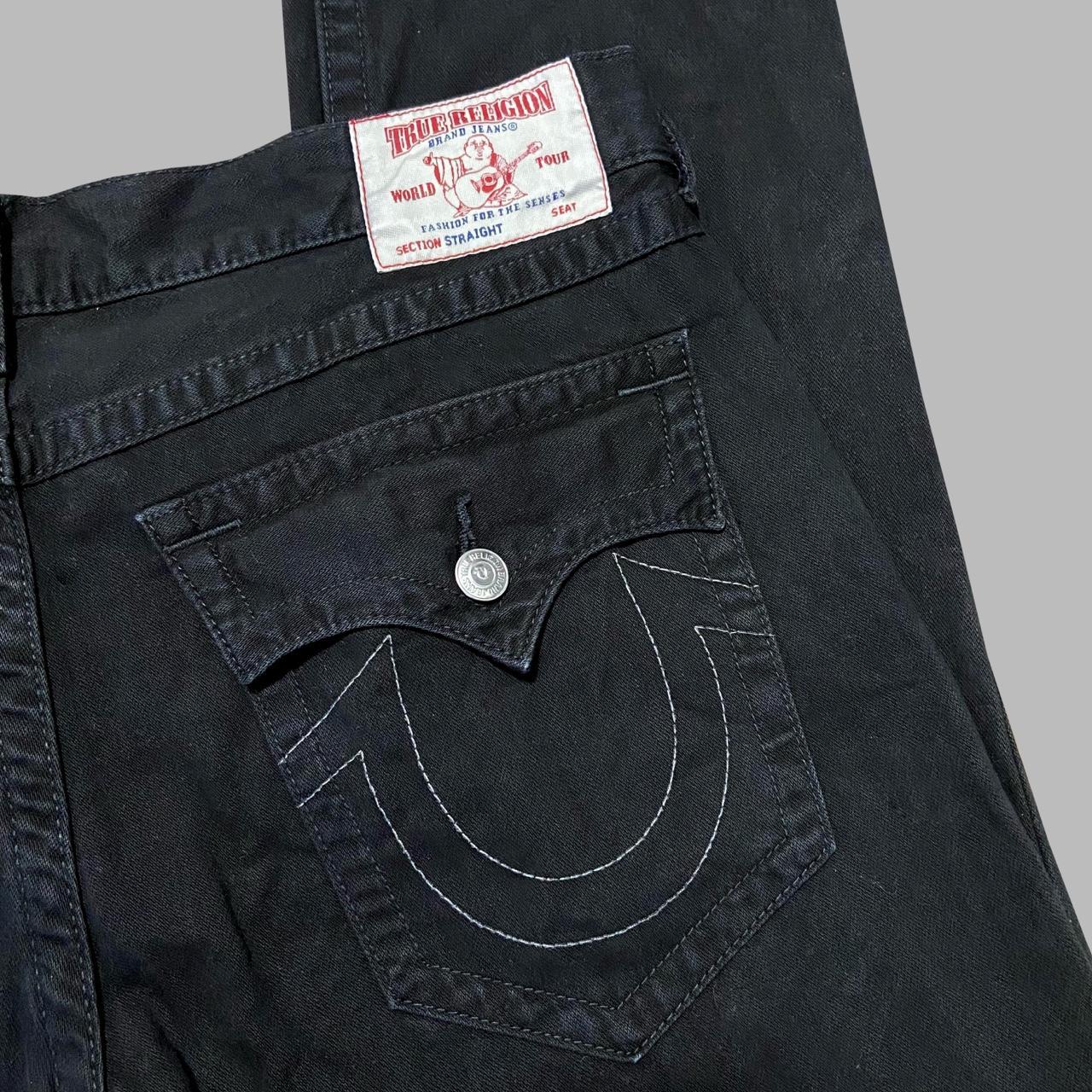 Straight Black True Religion Jeans with Flaps... - Depop