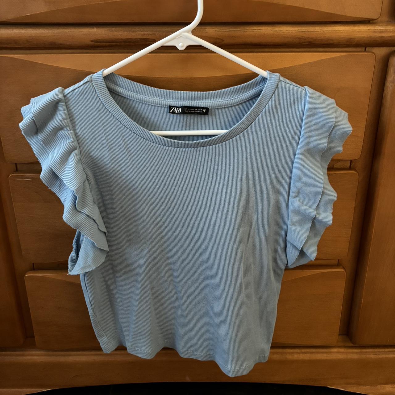 Zara Ruffle Top blue size large (runs... Depop