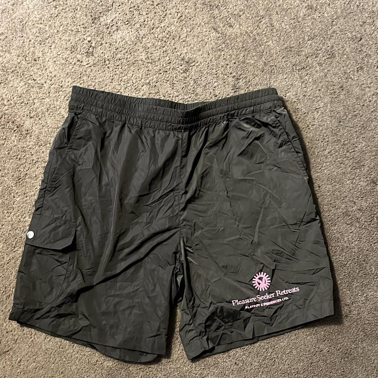 Grey nylon playboy shorts. Hardly worn. - Depop