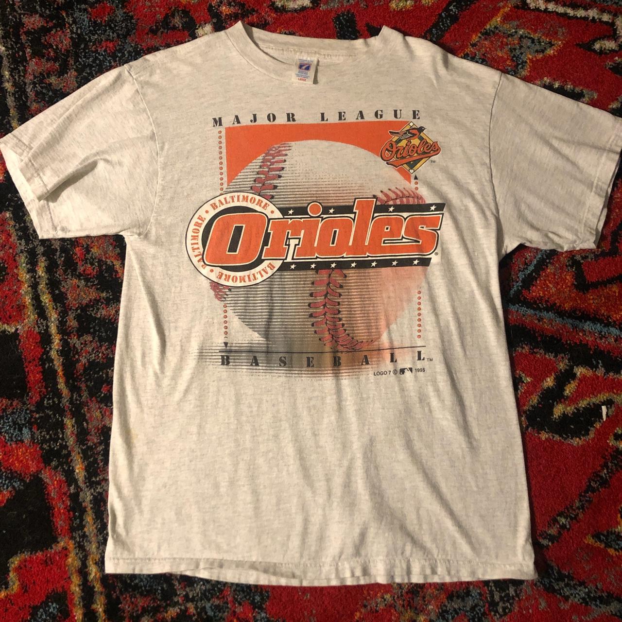 Vintage Logo 7 Baltimore Orioles MLB Orange T Shirt Men Size