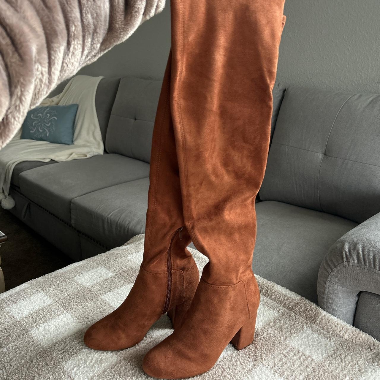 Orange suede thigh high boots best sale