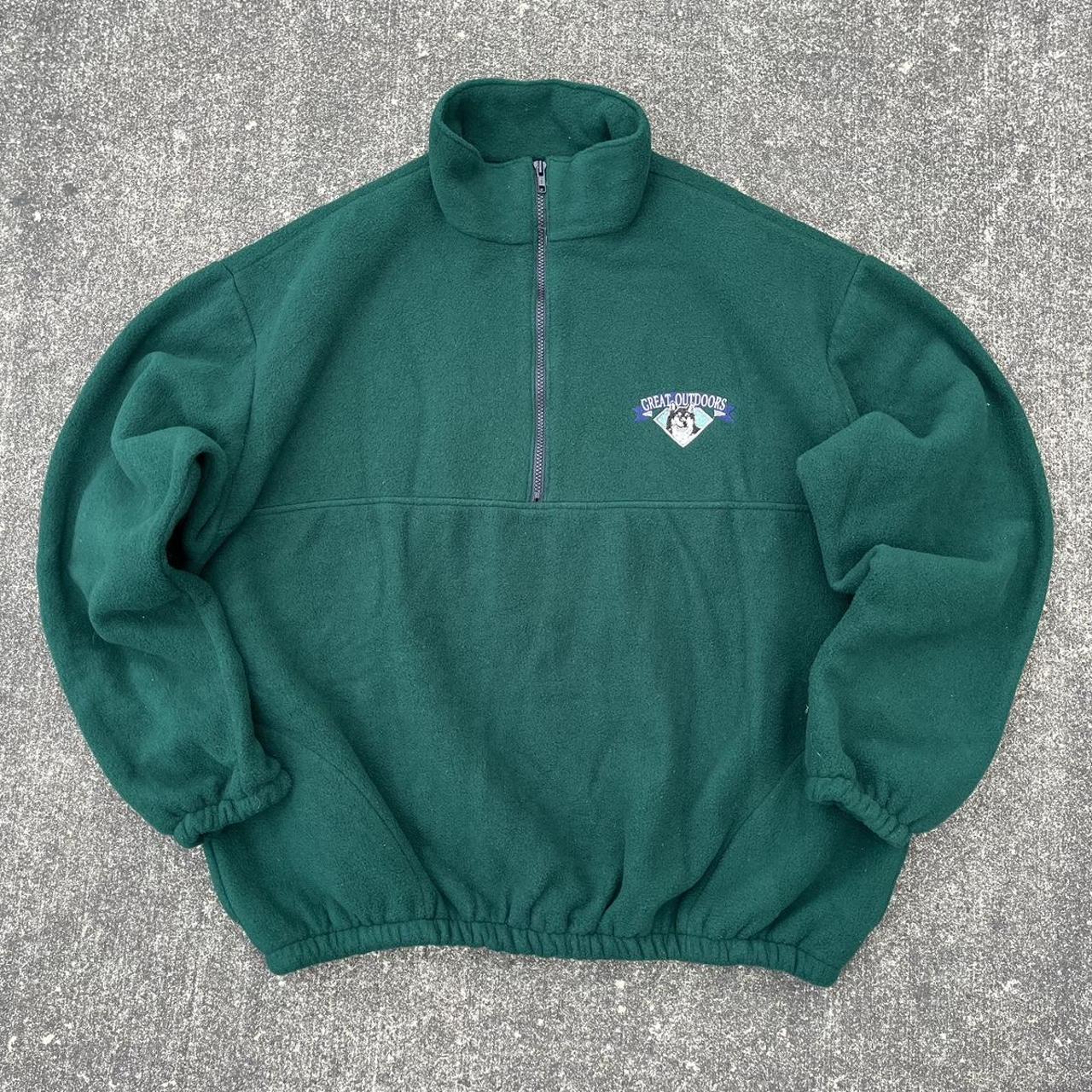 Vintage 90’s Forest Green Half Zip Fleece Jacket... - Depop