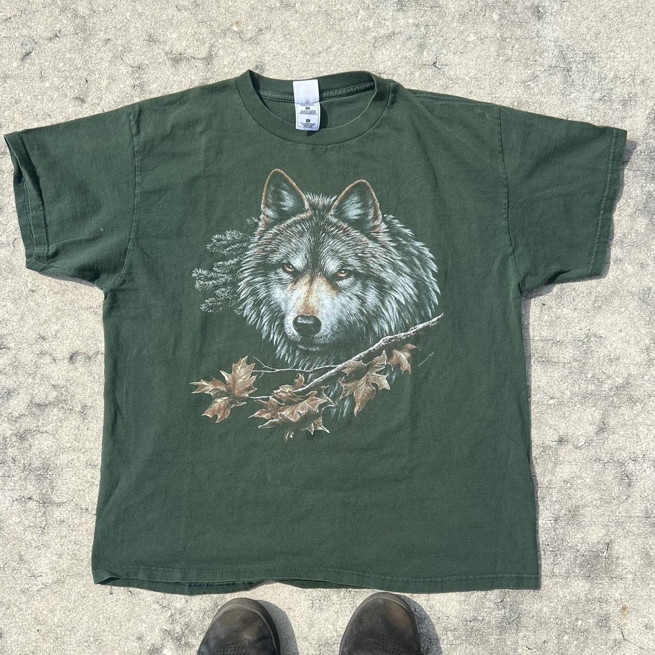 Fruit of the Loom Men's Green and Brown T-shirt | Depop