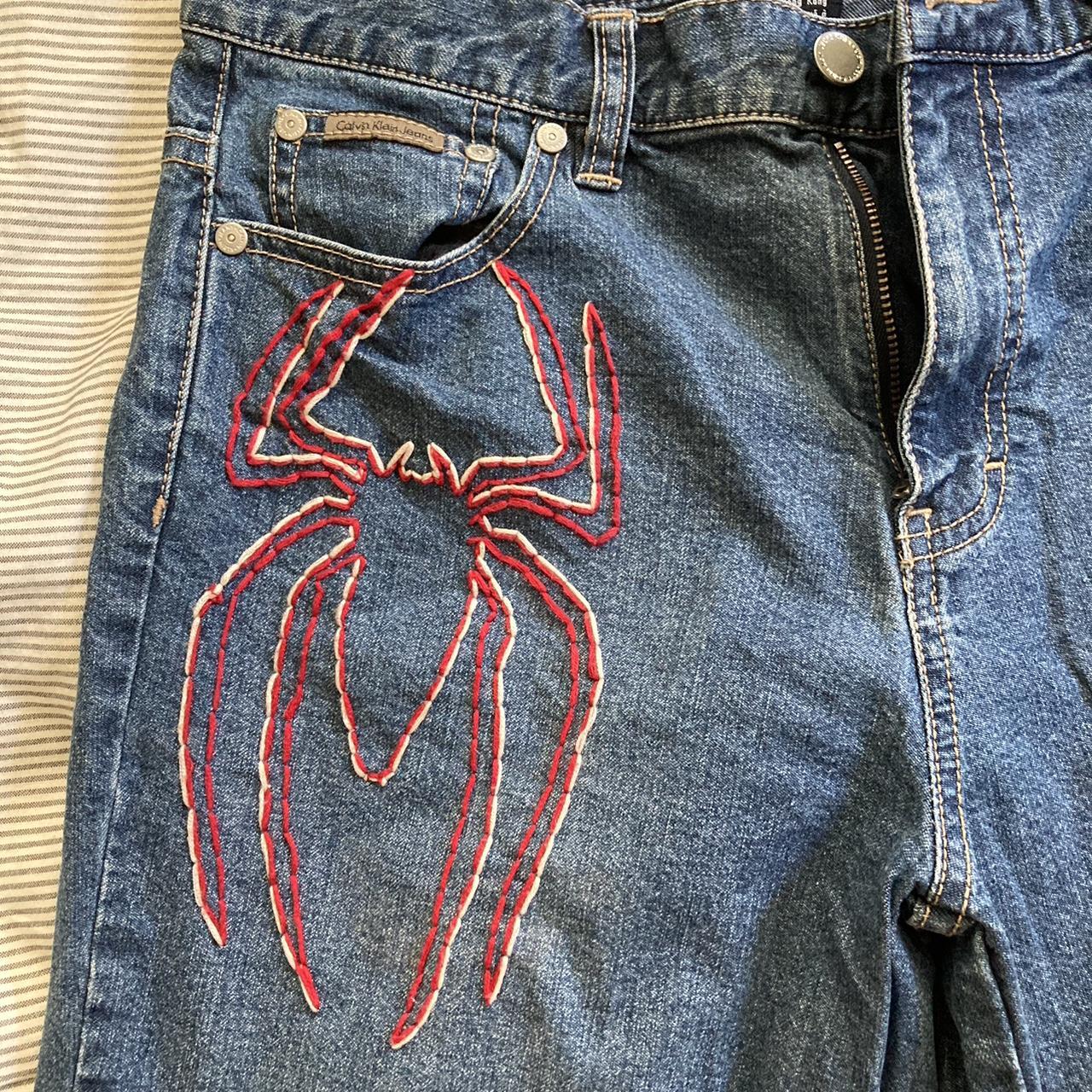 Custom Spider-man jeans!! I hand embroidered these... - Depop