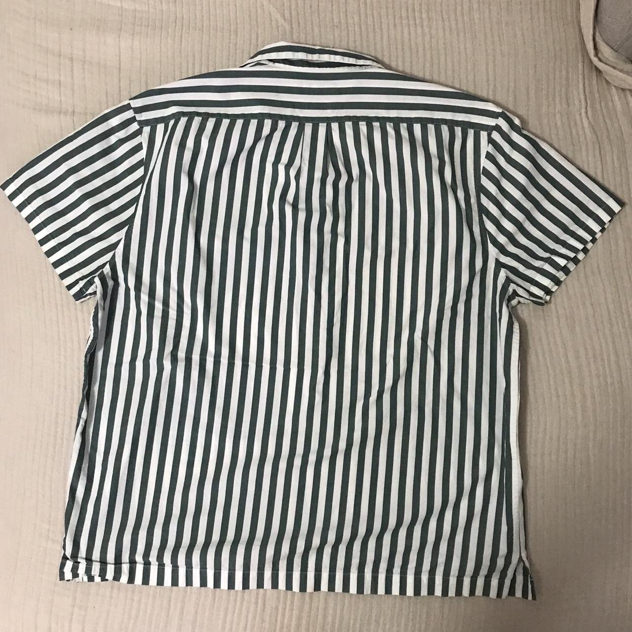 Madewell Mens green and white stripe camp collar... - Depop