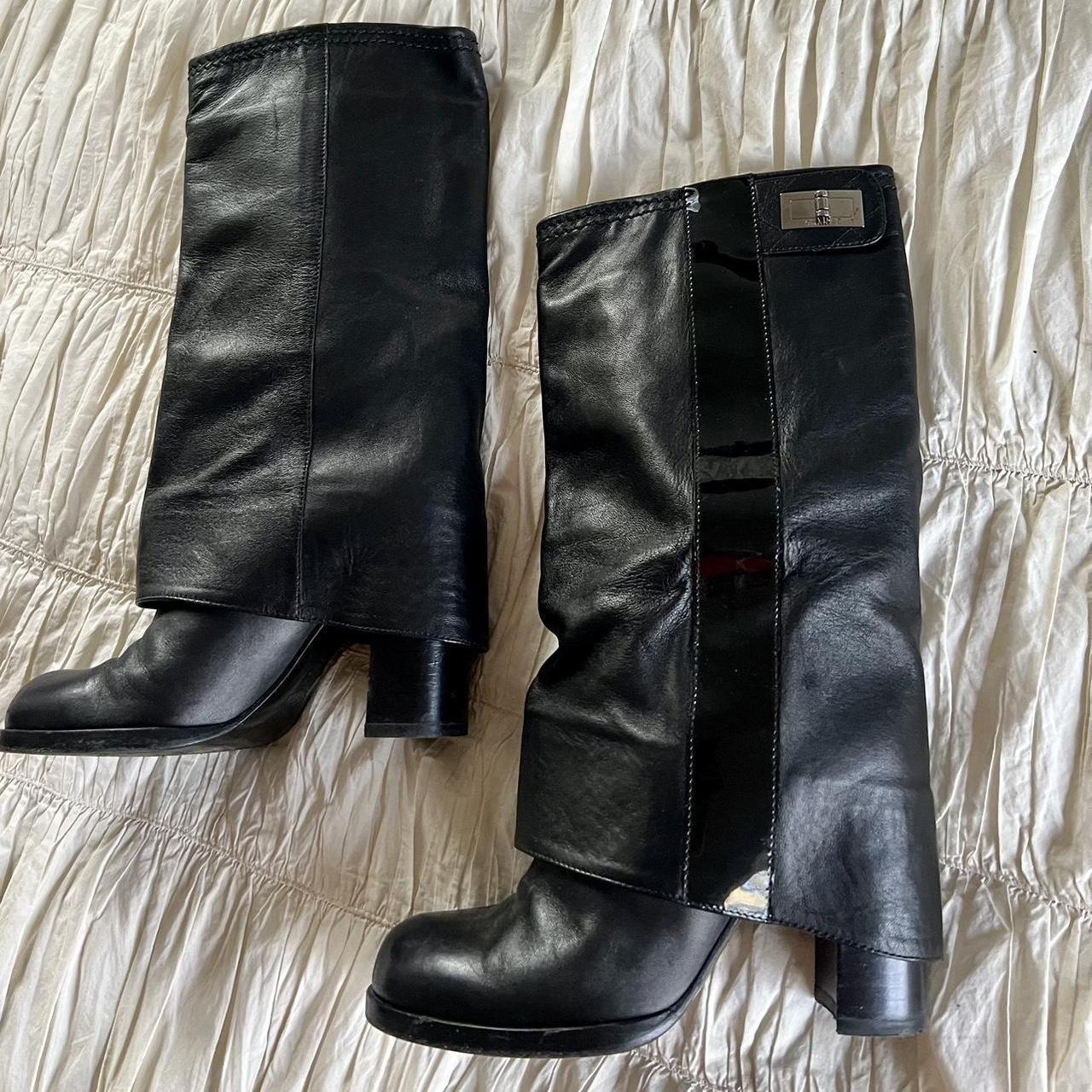 Vintage 90s 2000s size 35 1/2 Black leather Chanel... - Depop