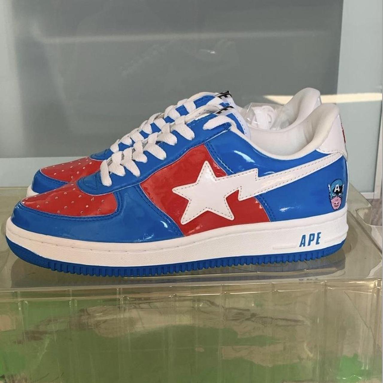 BAPE Men's Blue and Red Trainers | Depop