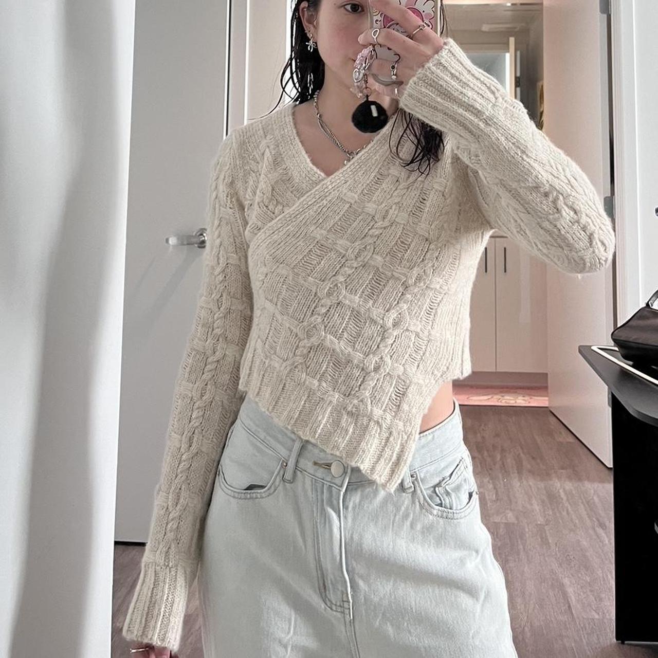 zara blue and white striped double knit cropped | Depop