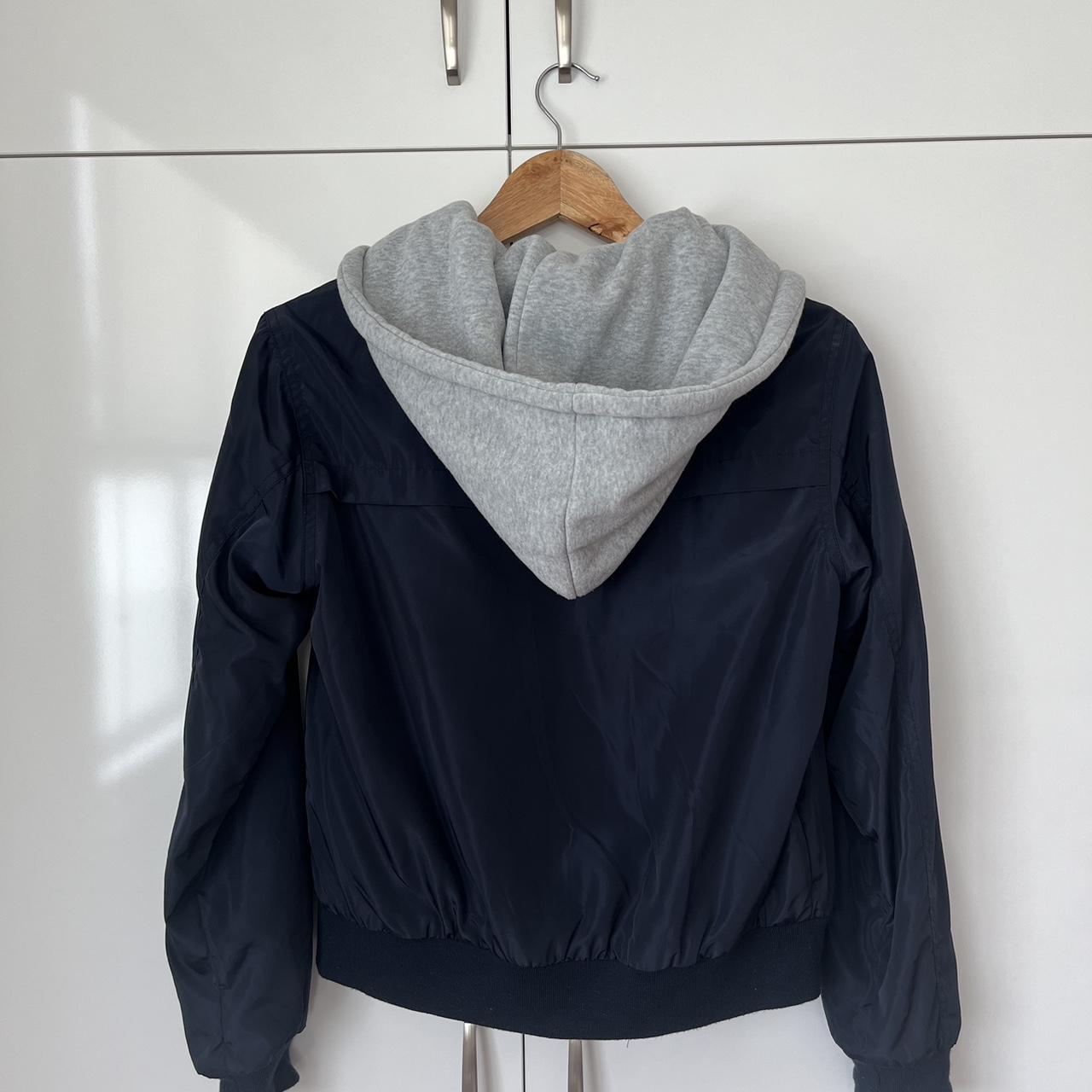 Navy bomer jacket with grey lining Ally... - Depop