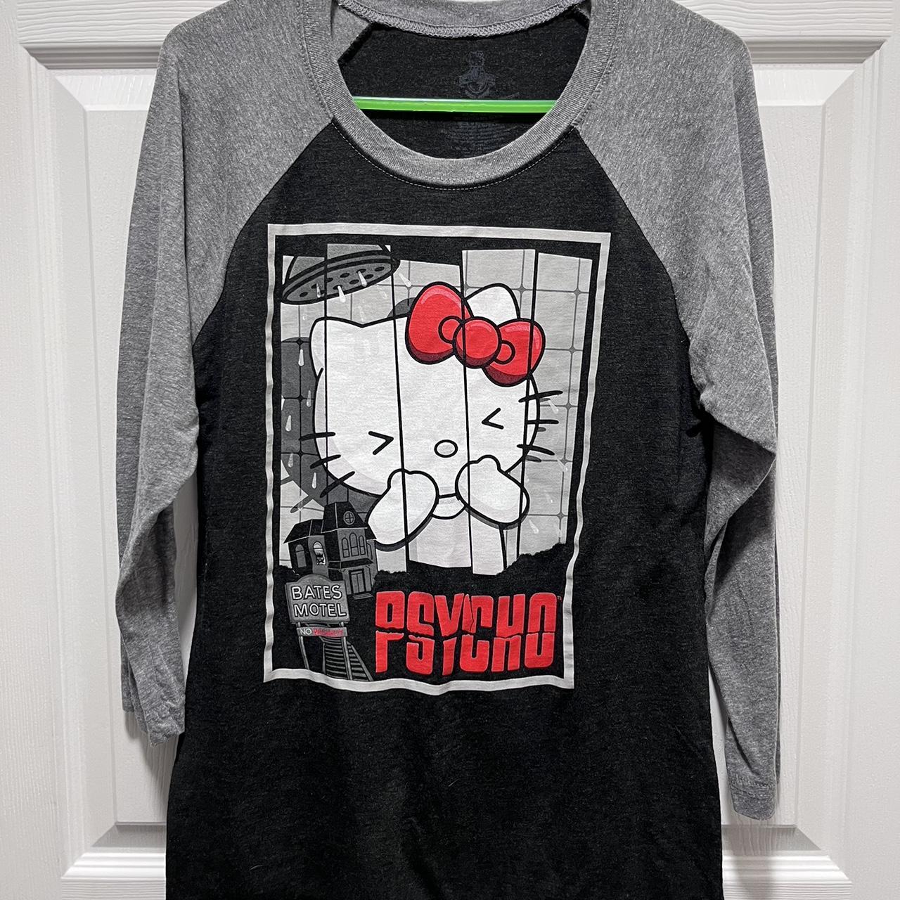 Hello kitty psycho/ bates motel baseball style tee... - Depop