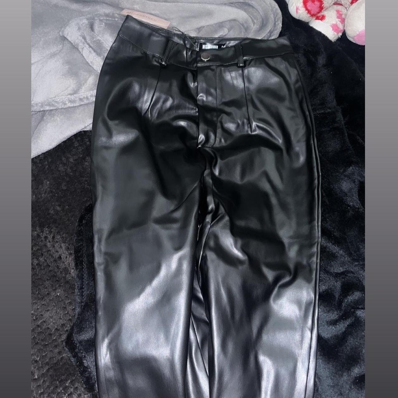 Black leather Missguided straight leg trousers... - Depop