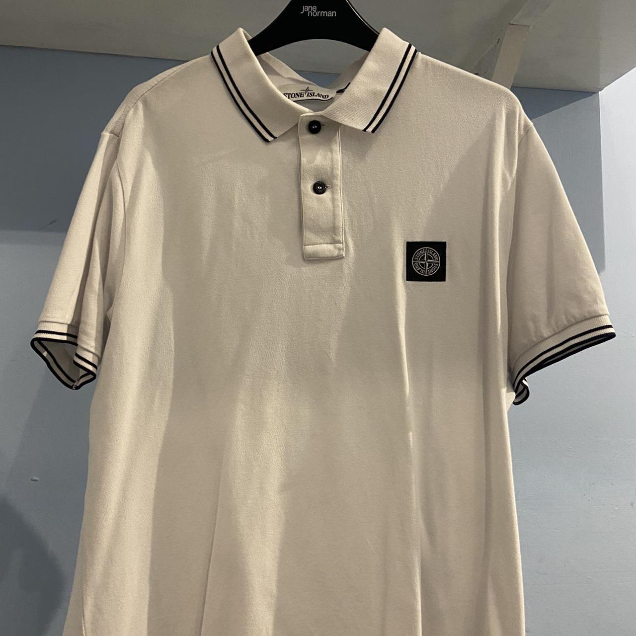 Stone Island White Polo Shirt Xl will fit a large... - Depop