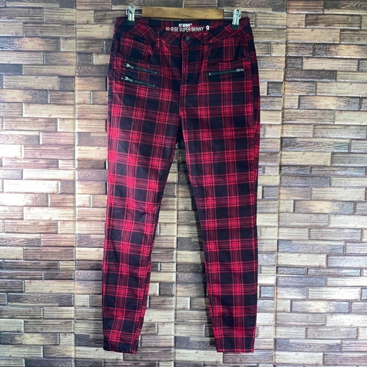 NWOT Size 9 Hot Topic Denim Red Plaid Hi-Rise Super - Depop