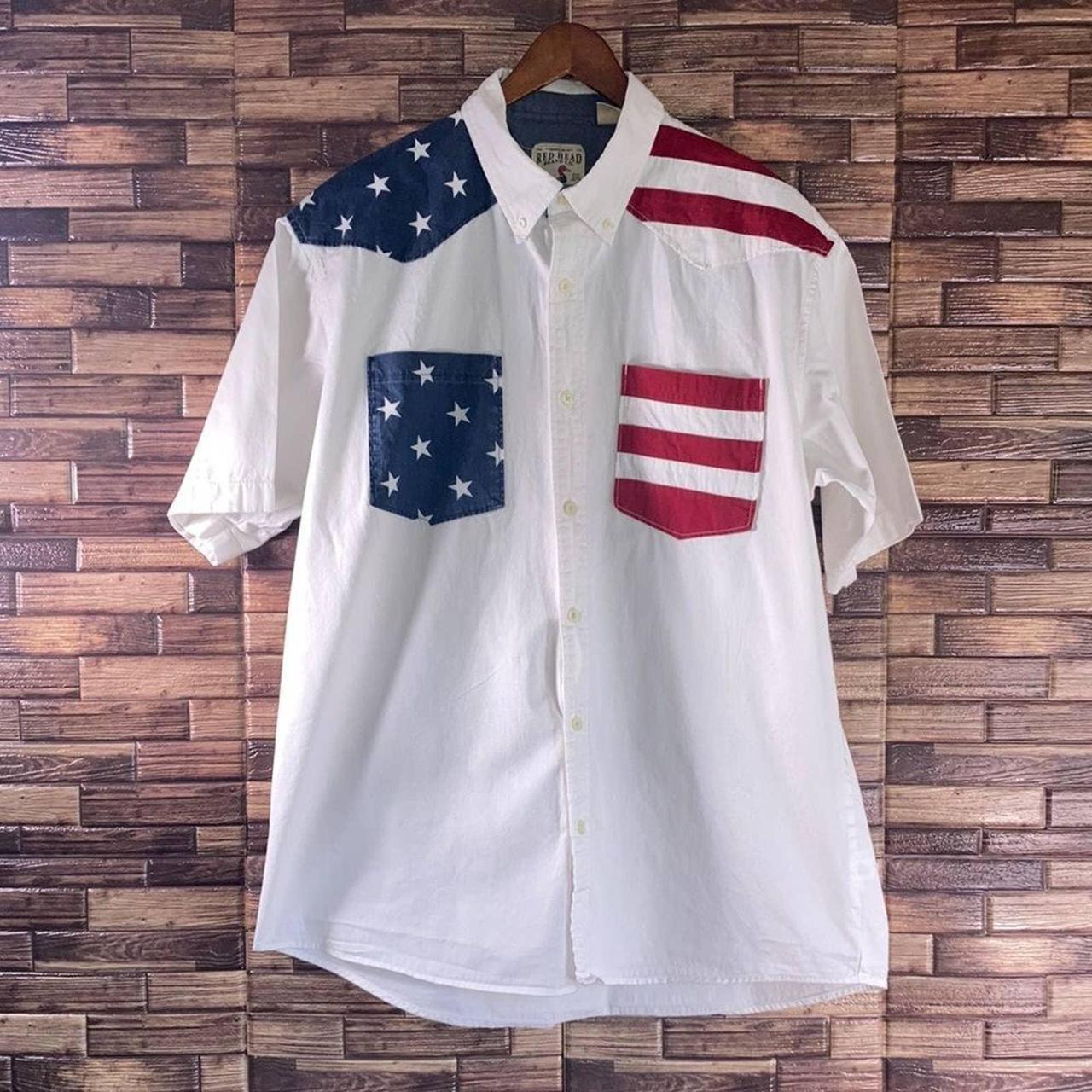 EUC Red Head Shirt Mens Large Red White Blue Casual... - Depop